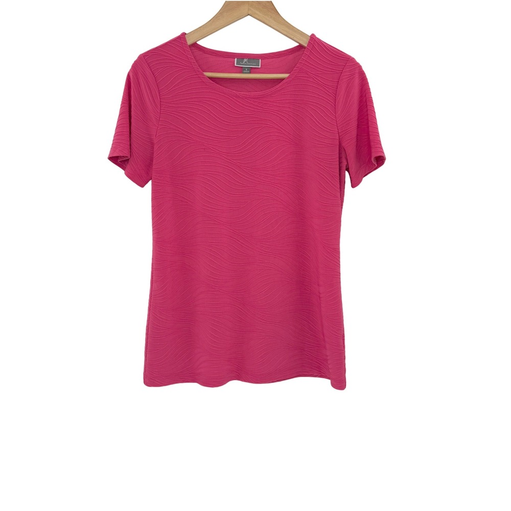 JM Collection Pink Textured Knit Short Sleeve‎ Top Womens Size S